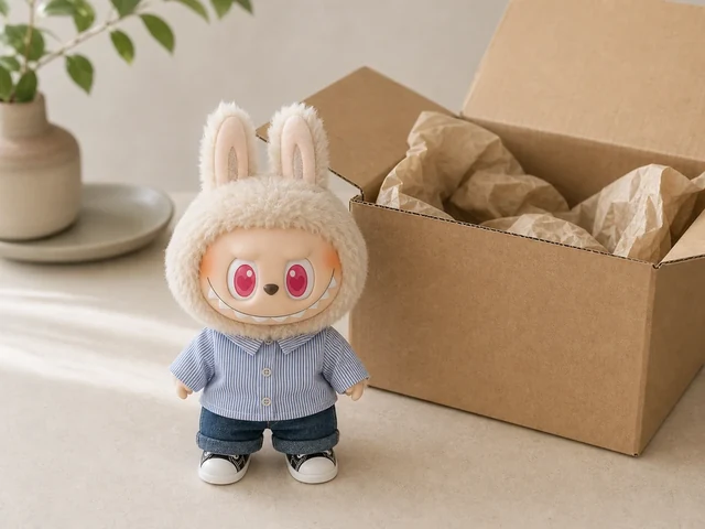 A delivered collectible figure beside its open shipping box